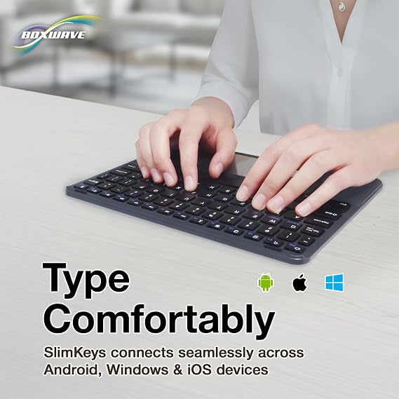 BoxWave Keyboard Compatible with Munisosa A25 Ultra - SlimKeys Bluetooth Keyboard with Trackpad, Portable Slim TouchPad - Jet Black