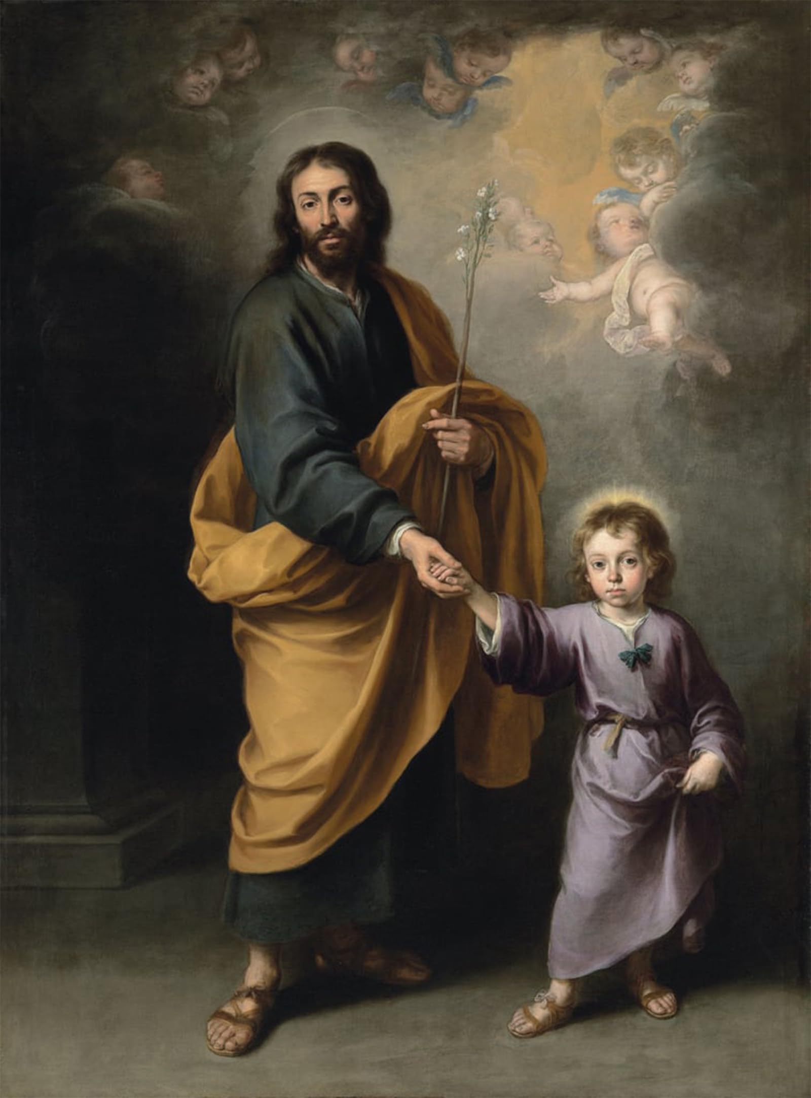 ARTXLXXBN Famous Painting Canvas Artwork Graffiti Print Saint and the Christ Child by Bartolomé Esteban Murillo Portrait Canvas Image for Home Decor 60x90cm