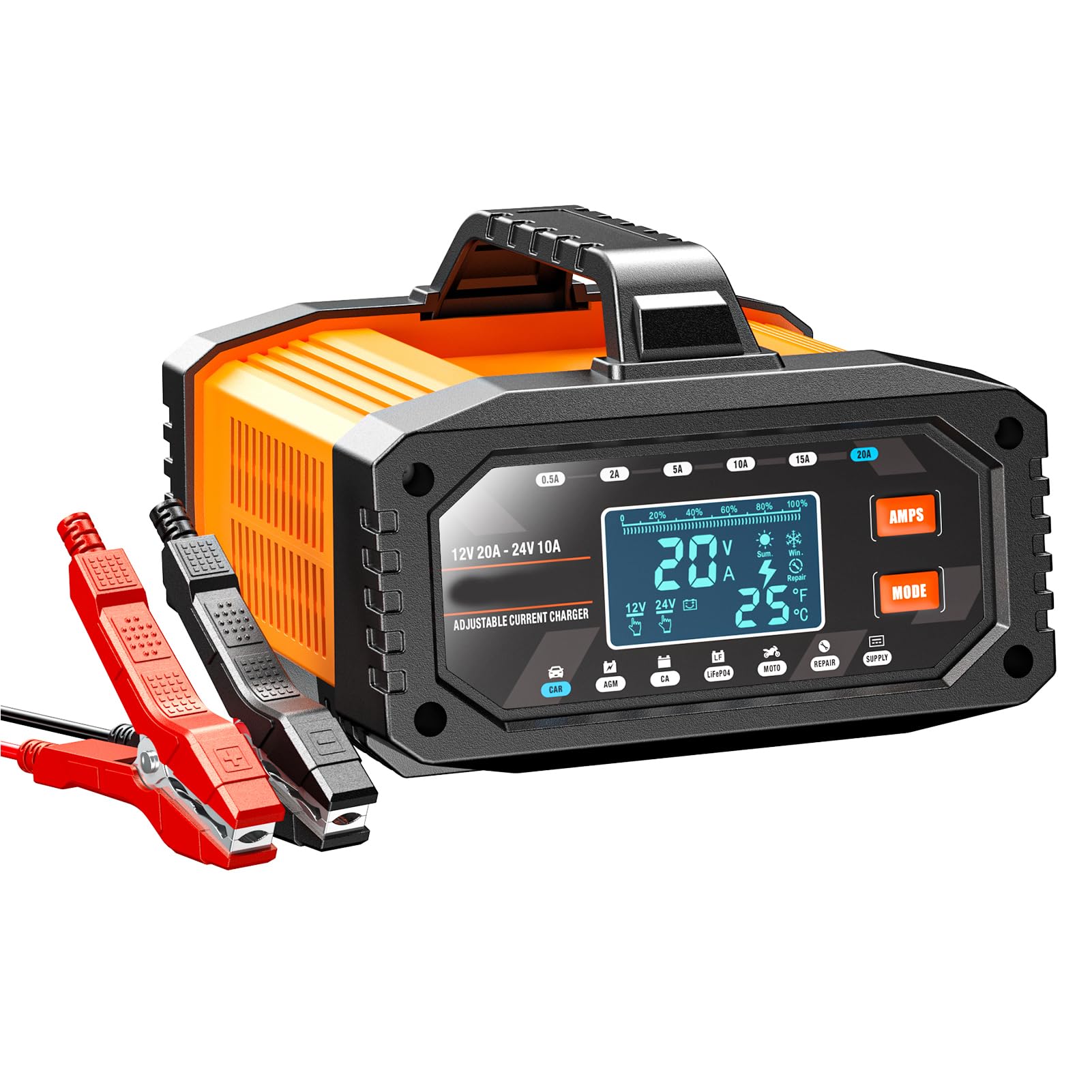Tbest Ładowarka 12V 20A 24V 10A, Inteligentna Automatyczna ładowarka Podtrzymująca Akumulator z Trybem Naprawy Akumulatorów Samochodowych Motocykli Ciężarówek łodzi (wtyczka UE)