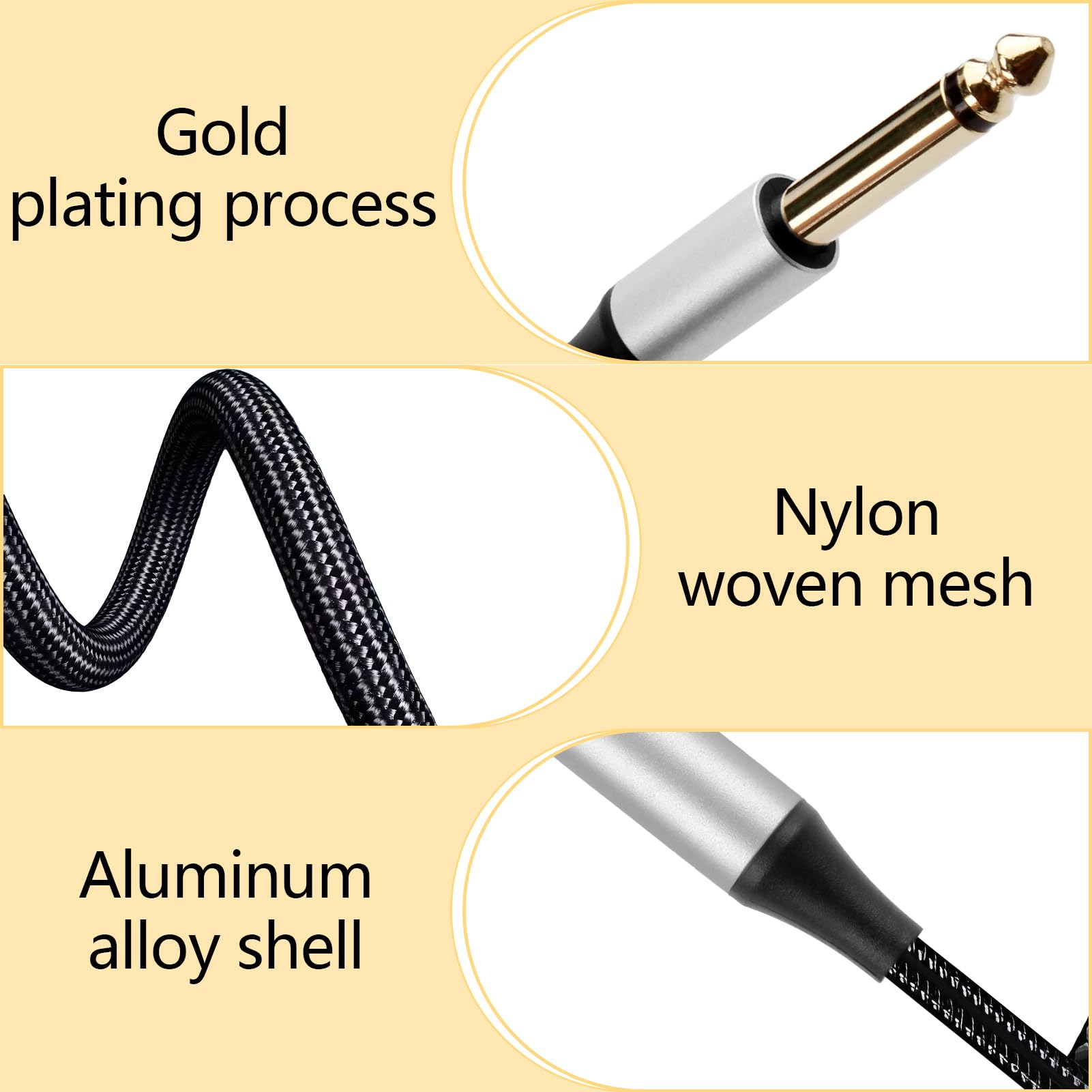 RJLLKD 2 Pack Guitar Cable 2M 6.35mm to 6.35mm Straight Jack to Jack 1/4" Instrument Cable Amp Balanced Lead for Electric Guitar Bass - Image 3
