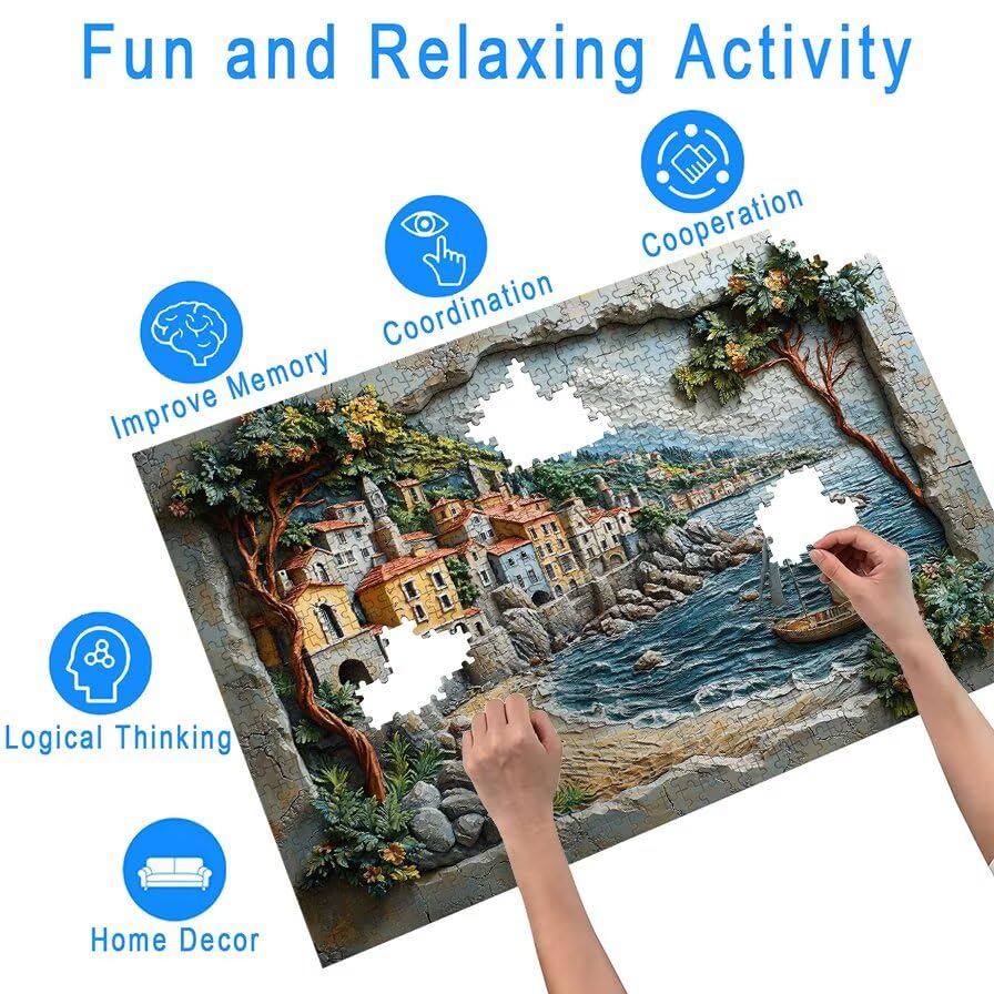 Puzzle 1500 sztuk krajobrazu, drewniane puzzle morskie dla dorosłych, rozmiar: 87 x 57 cm, puzzle 1500 sztuk dla dorosłych, rodzinne gry edukacyjne, puzzle pomysł na prezent dla kobiet, wystrój domu