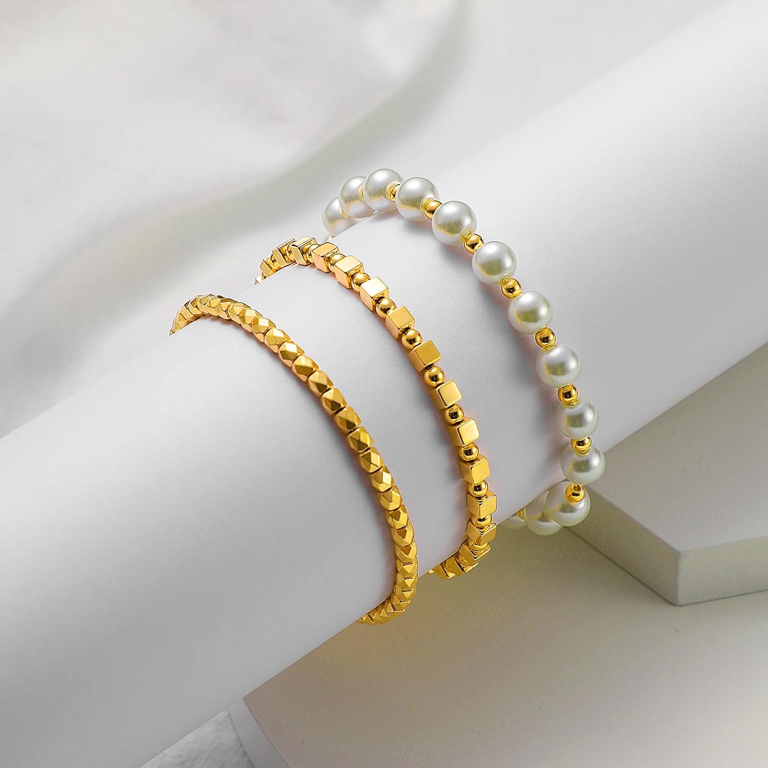 Yaomiao 3000 Pieces Spacer Beads Set Friendship Bracelet Kit Bracelet Beads Assorted Round Cube Column Gold Sliver Beads for Bracelet Jewelry Making(Gold, Sliver, Black) - Image 4