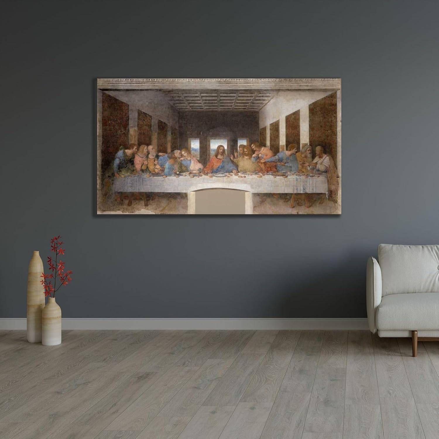 ArtDirect The Last Supper 60x33 Huge Gold Ornate Wood Framed Canvas Giclee Art by Da Vinci, Leonardo