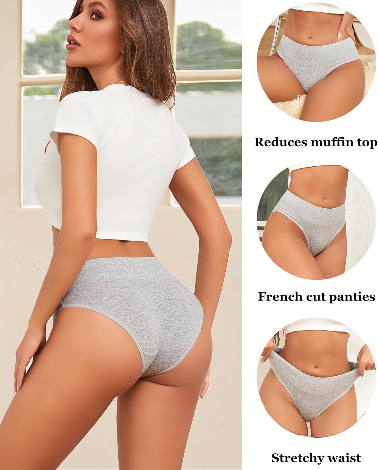 FINETOO Womens Underwear Cotton Cheeky Bikini Mid Rise Stretch Ladies Panties Soft Breathable Underwear Women Pack 5 - Image 9