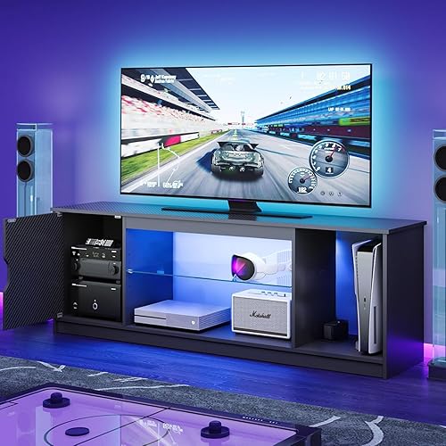 Miniatura 9 de Bestier Soporte de TV acanalado brillante para TV de 65 pulgadas, centro de entretenimiento LED para juegos con gabinete para PS5 Xbox, consola de