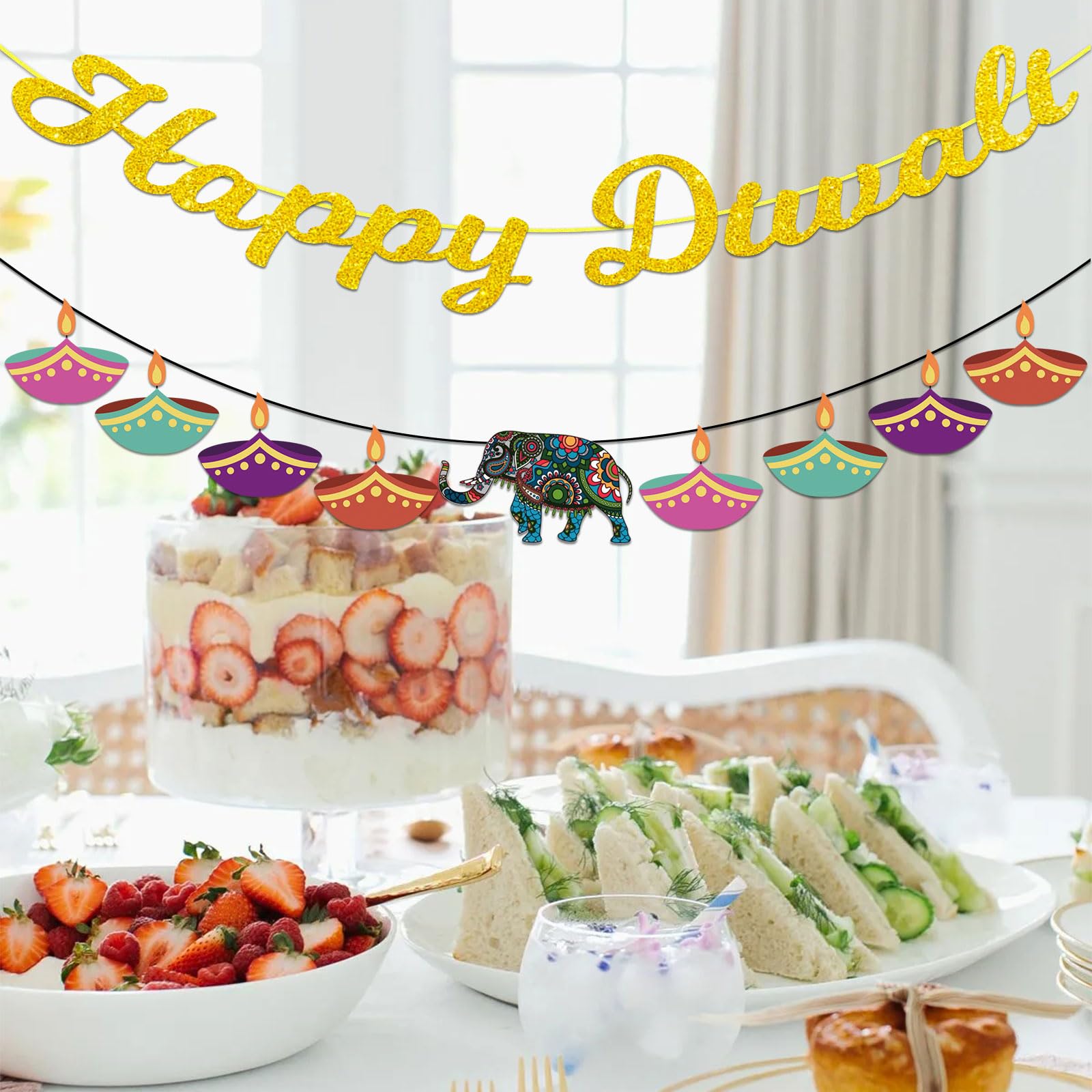 iwiio Happy Diwali Banner & Decorations for House - Diwali Bunting & Party Photo Props, Multicolor - Image 3