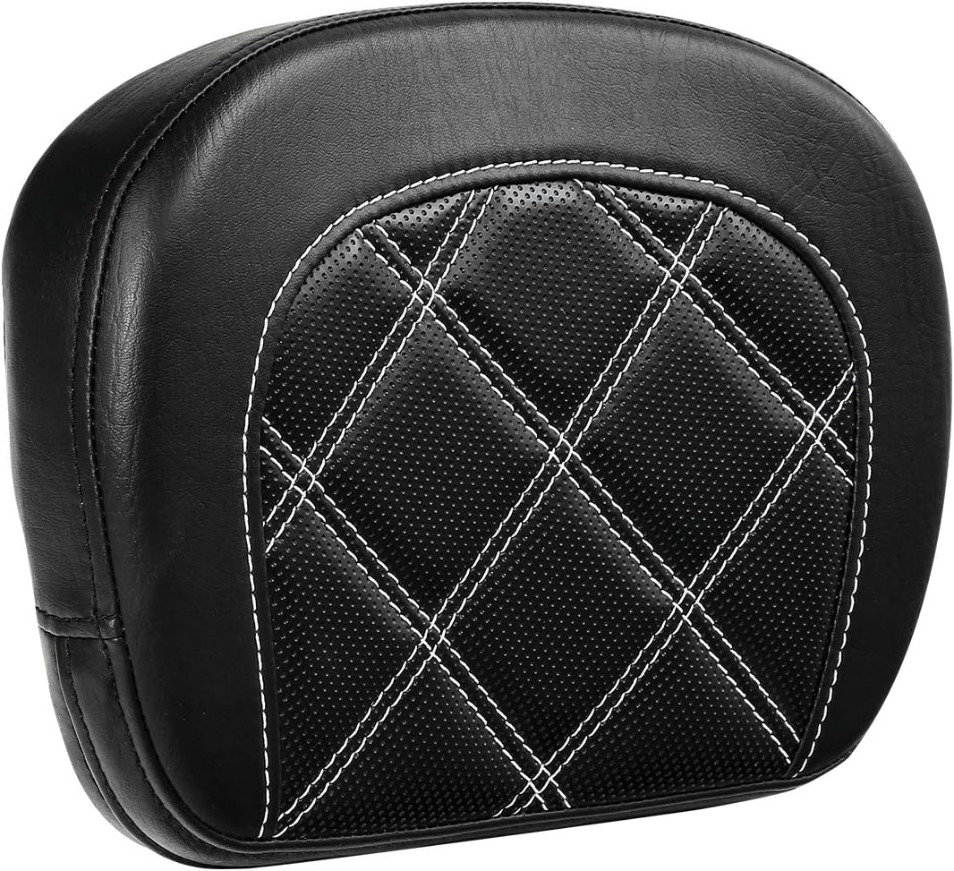TCT-MOTORPARTS Passenger Sissy Bar Backrest Pad Fits for Harley Touring 1994-2023 Road King CVO Electra Street Road Glide Solftail Heritage Classic White Stitching