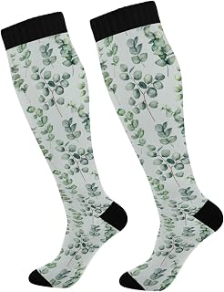 874 Crew Athletic Socks Watercolor Eucalyptus Round Leaves Crew Socks Breathable Walking Socks Funny Running Socks For Hiking Sports Travel 40cm