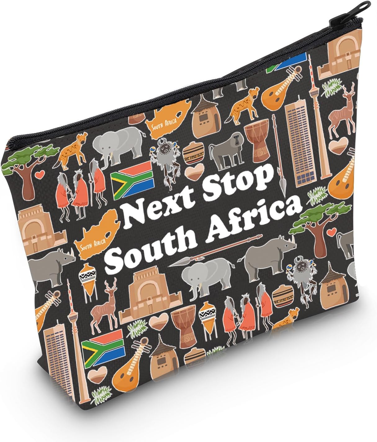 MNIGIU South Africa Symbols Souvenir Cosmetic Bag South Africa Vacation Gift South Africa Trip Makeup Bag South Africa Lover Gift Africa Travel Gift (South Africa Bag Black)