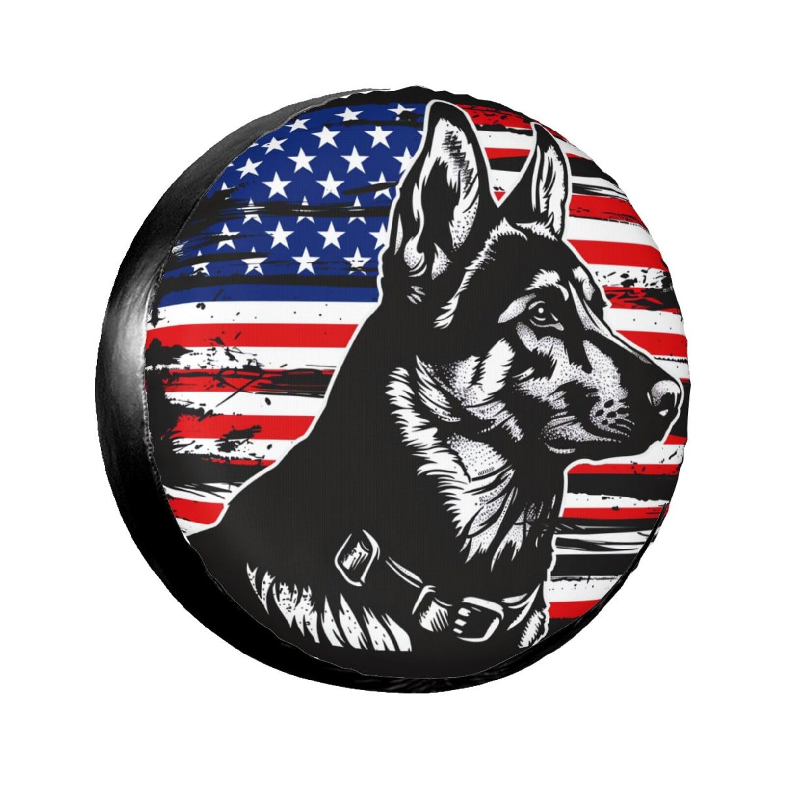 German Shepherd American Flag Spare Tire Cover for Rv Trailer Camper- Waterproof Wheel Protectors Cute Wheel Cover Universal Fit for Truck SUV Travel Camping Outdoor-15 inch
