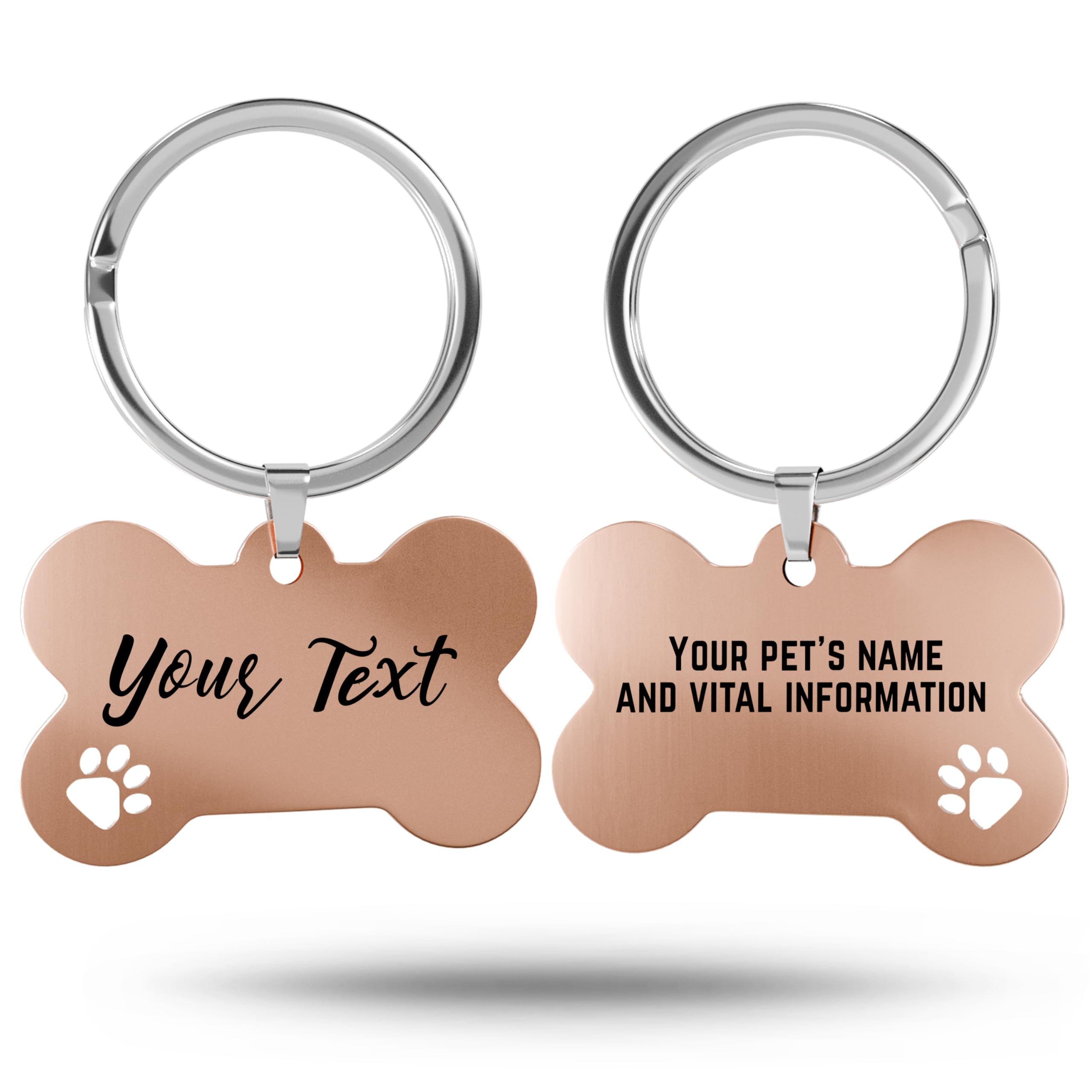 Charmify Dog Tags for Pets Engraved UK – Bone & Paw Stainless Steel Dog Name Tag | Personalised Pet ID Tag Engraved with Name, Phone & Address | Made in UK (Rose Gold/PAW, L) — image 1