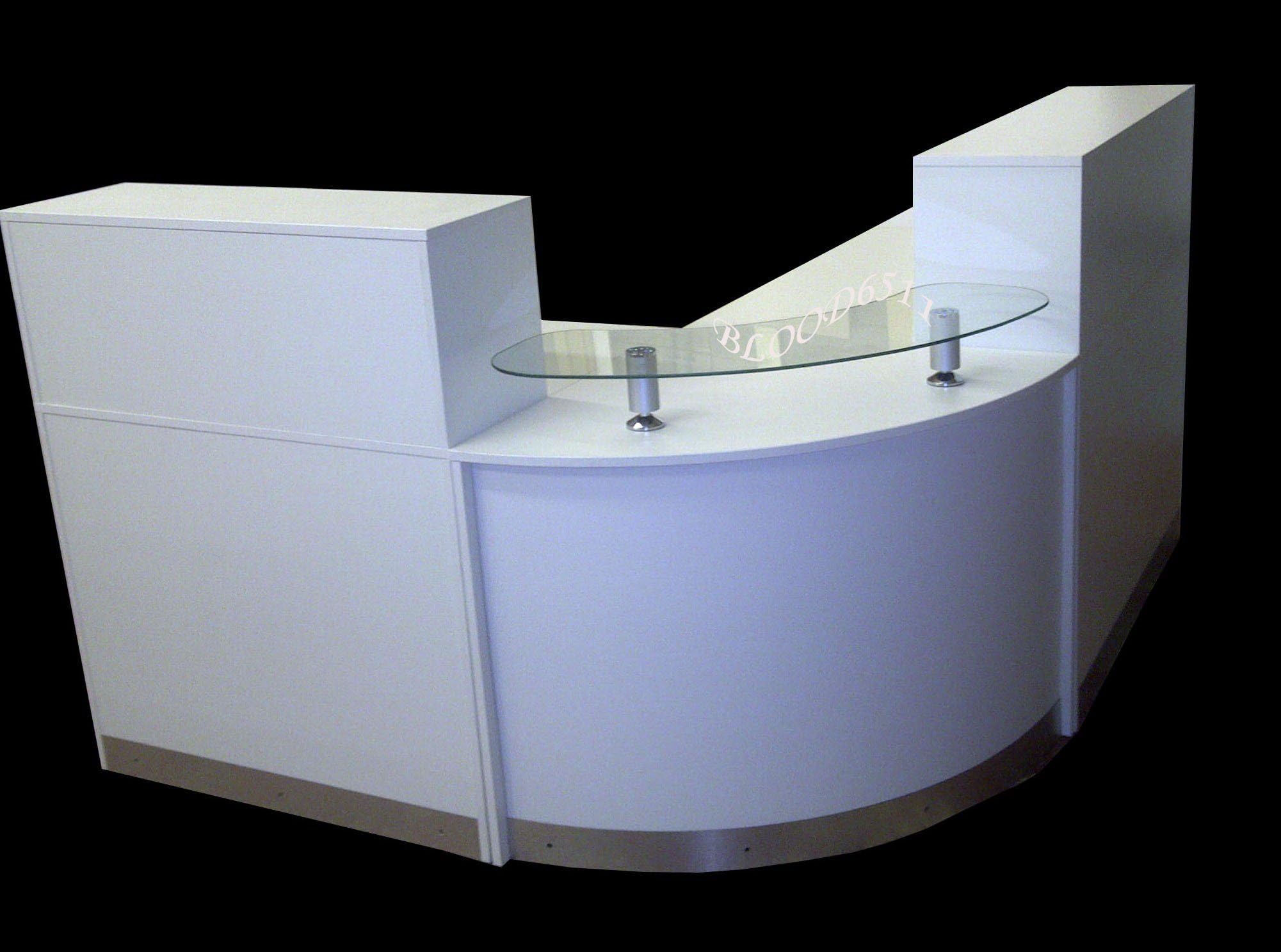 MAGIC KITCHENS White Reception Desk, Curved Glass Unit, Aluminium Plinth, Quality Reception Desk Counter, Conference Meeting Table, 2000mm x 2000mm x 1100mm