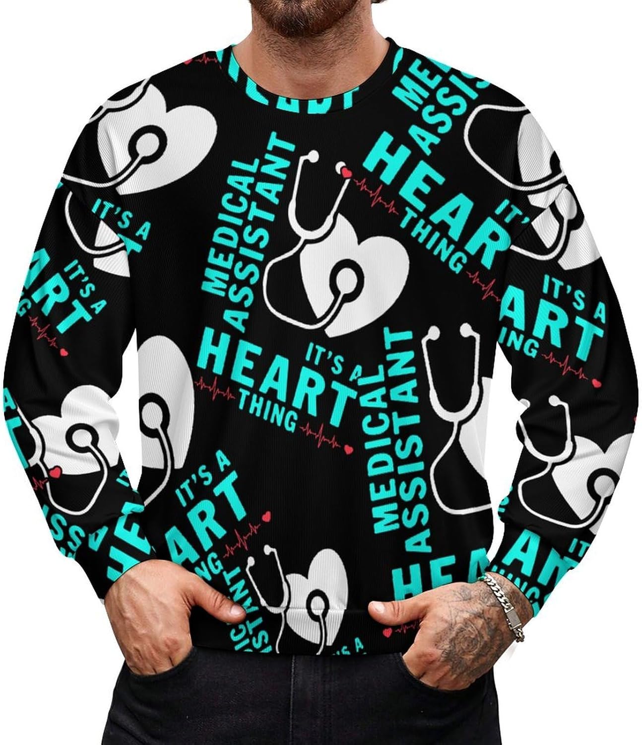 Medical Assistant Heart Men's Sweatshirt Crewneck Pullover Long Sleeve T Shirts Top