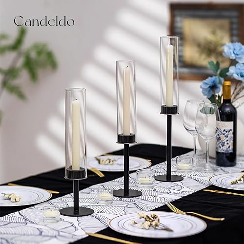 Miniatura 10 de Candelabro dorado de huracán: candelabros cónicos para mesa de cristal de boda, centro de mesa para mesas de comedor, juego de 6 candelabros altos