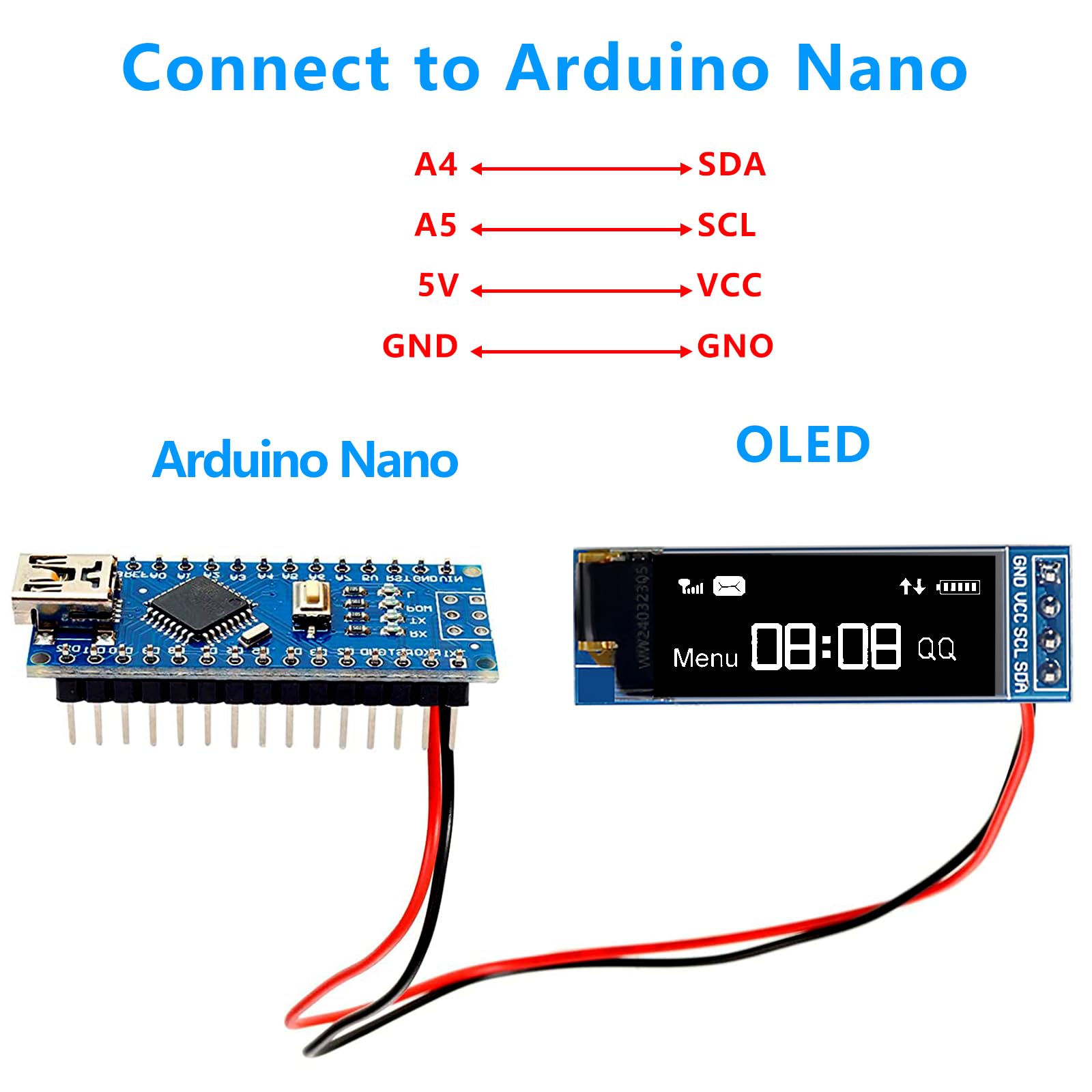 5 módulos de pantalla OLED de 0,91 pulgadas, IIC I2C, QIQIAZI IIC I2C, pantalla OLED de 128 x 32 3,3 V/5 V, para Arduino, color blanco