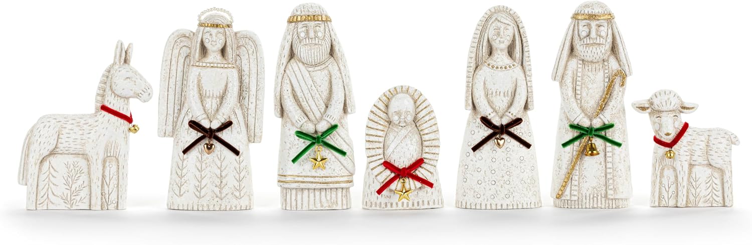 DEMDACO Holy Family Figurines Glitter Nativity Scene Christmas Decoration 3 x 6.5 Inch Paper Pulp Assorted Set of 7