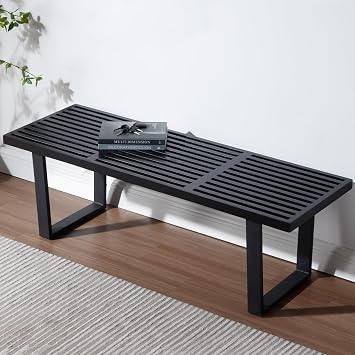 55" Black Wood Entryway Bench, Industrial End of Bed Bench for Bedroom, Wooden Dining Bench with Black Metal Frame, Long Bench Ottoman Bench for Living Room Foyer Indoor Hallway