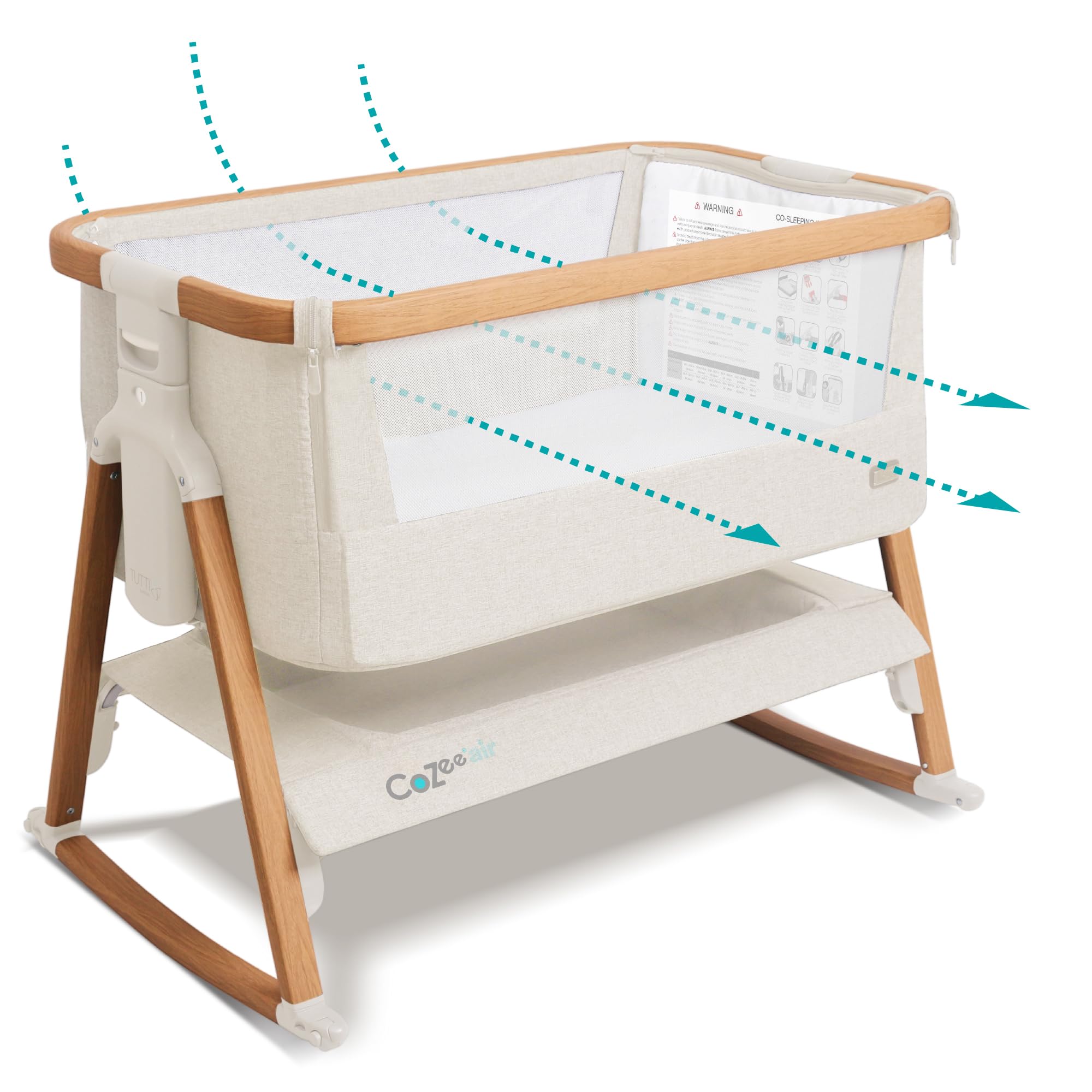Tutti Bambini CoZee® Air Culla Neonato e Culla Co-sleeping - Con Borsa Trasporto - Chiusura Rapida - Materasso Traspirante - 6 Altezze Regolabili - 0-6 Mesi (Noce & Ecrù)