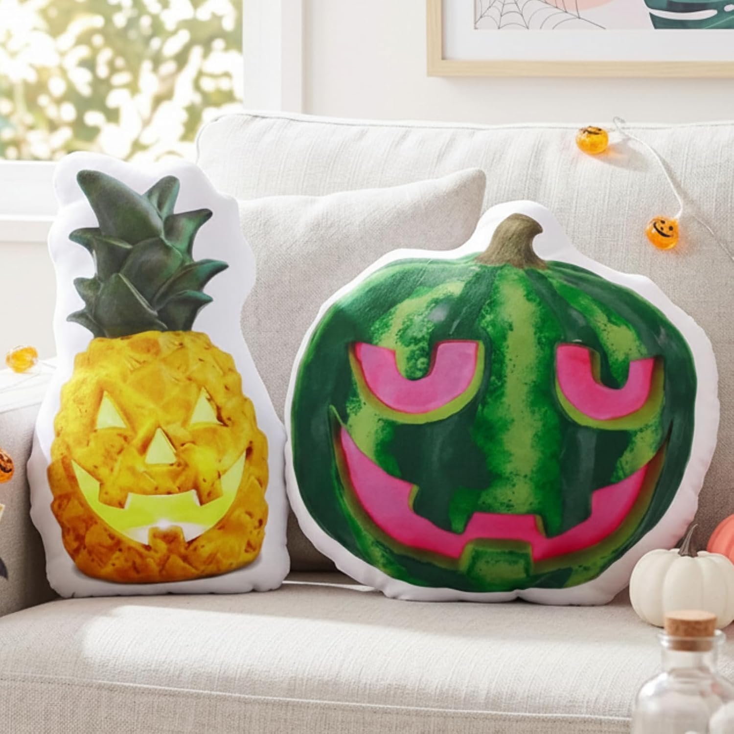 Cinnvoice 2 Pcs Summer Halloween Ghosts Throw Pillows 15.7x15.7 Inch Halloween Ghost on a Pool Floaty Drink Pillows Pink Flamingo Spooky Summer Decoration for Beach Pool Indoor Outdoor Home Sofa