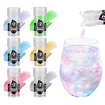 Edible Glitter for Cocktails, Edible Luster Dust 6 Colors, Food Grade Glimmer Sprinkles for Baking, Cakes, Strawberries, Beverage, Cookies, Candy, Chocolate, Vegan 5g/Bottle