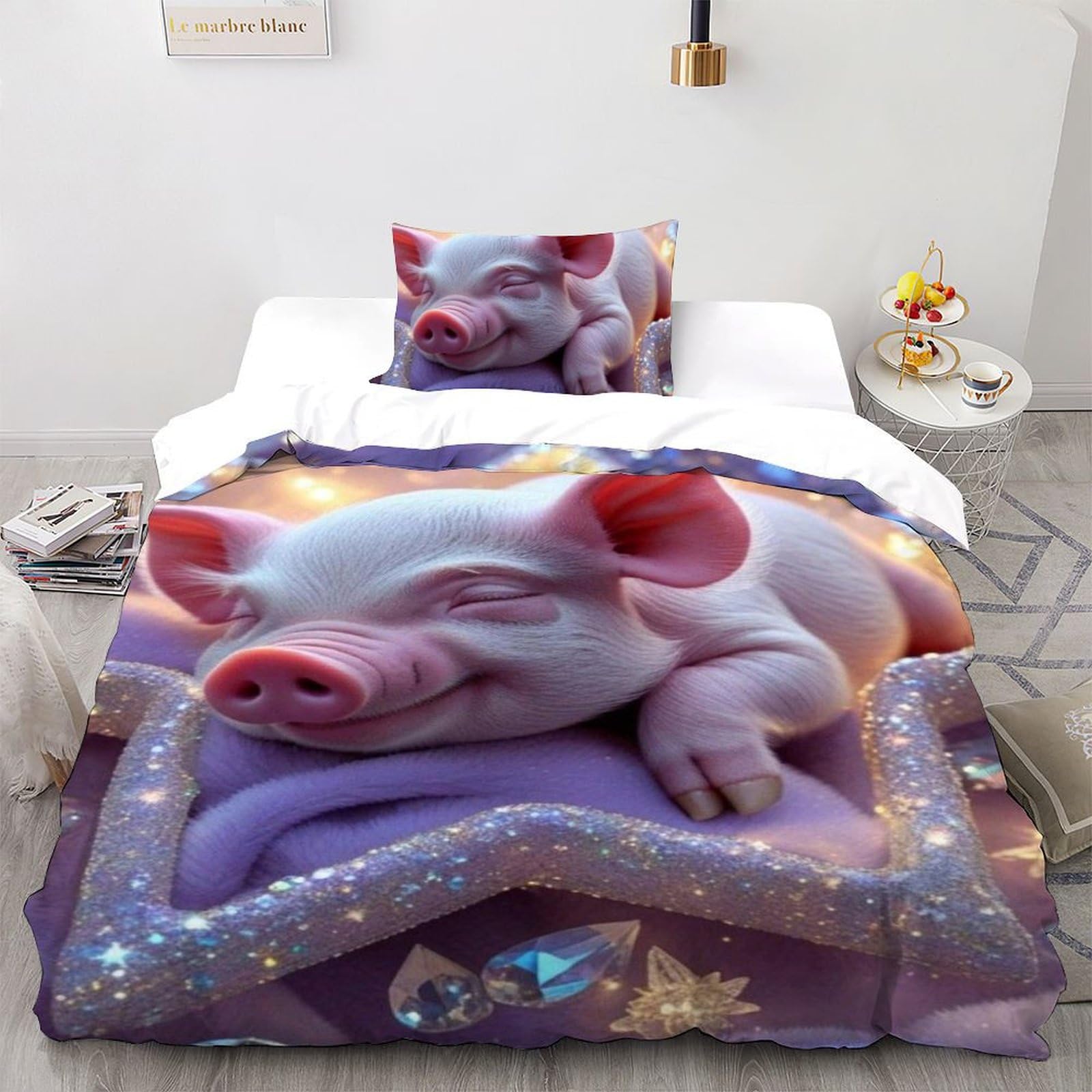 Housse de couette single cochon literie microfibre animaux imprimé 3D taies d'oreiller