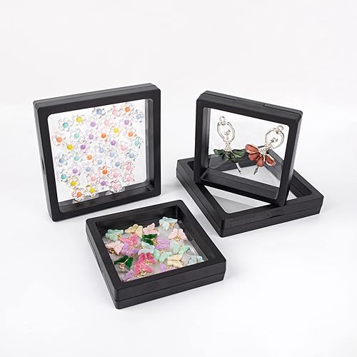 Miniatura 6 de Framendino, Paquete de 10 vitrinas flotantes 3D negras con marco flotante Challenge para exhibir monedas, soportes de exhibición flotante, caja de