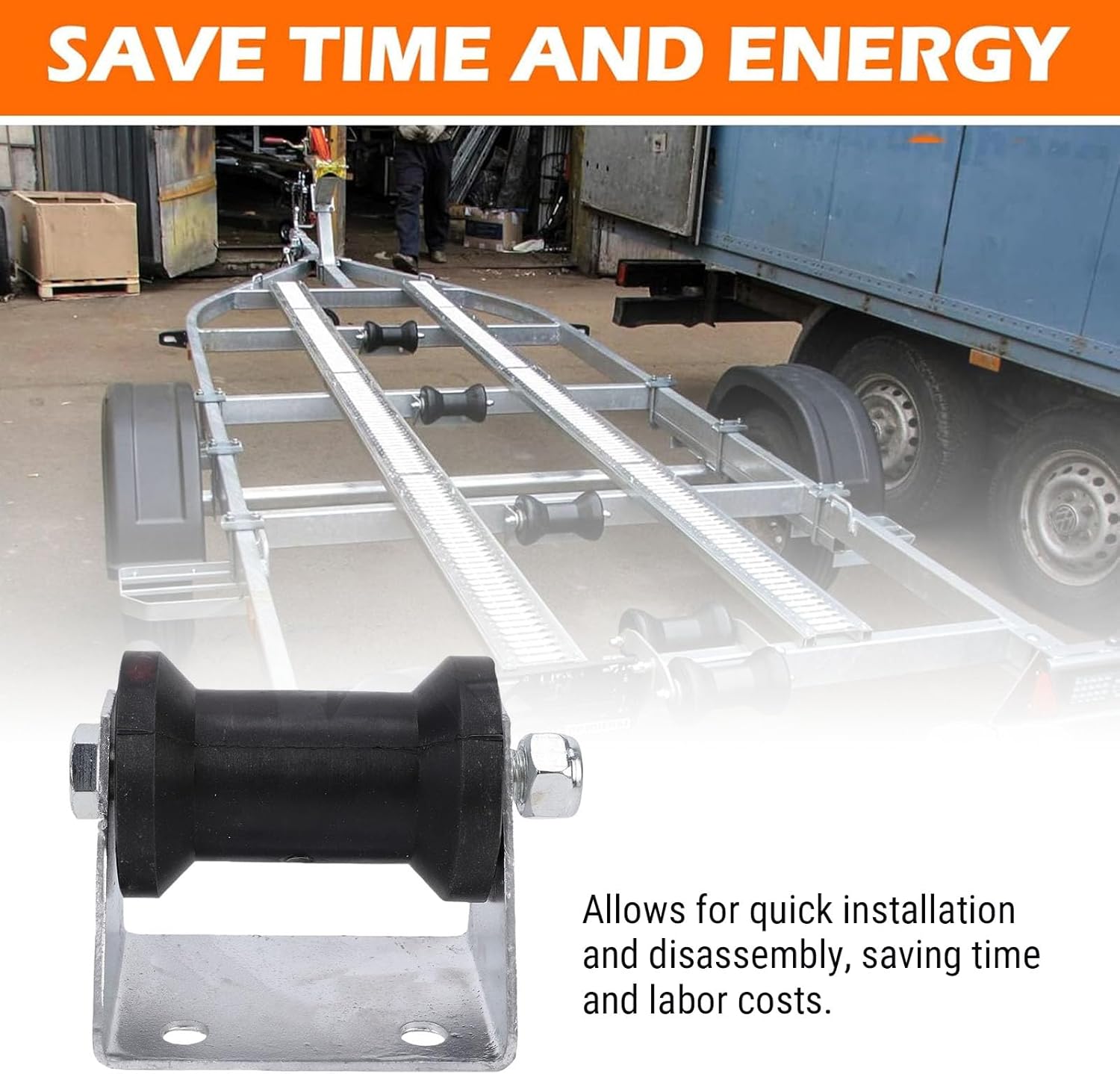 4 Inch Boat Trailer Roller Kit, Steel Bracket Rubber Roller and Keel Assembly with Mounting Bolts for Boats Yachts Fishing Boats Commercial Ships