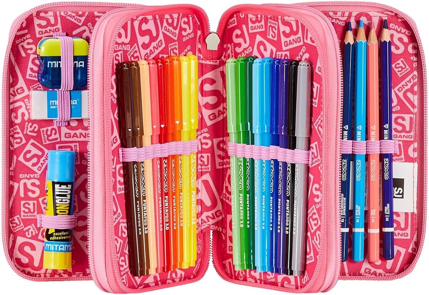 Schoolpack Zaino Scuola SJ Gang Girl Unicorno con Ali + Astuccio 3 Zip Completo + Omaggio