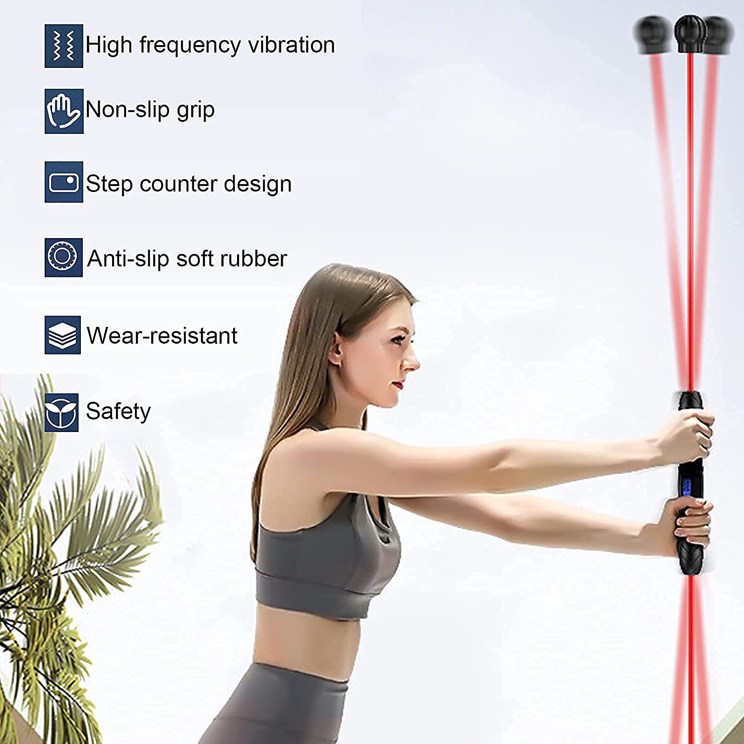 Swing Stick Fitness Asta elastica speciale per il fitness Barra fitness vibrante, barra elastica flessibile con dispositivo di conteggio, alta frequenza per giovani e anziani, pilates, allenamento yog
