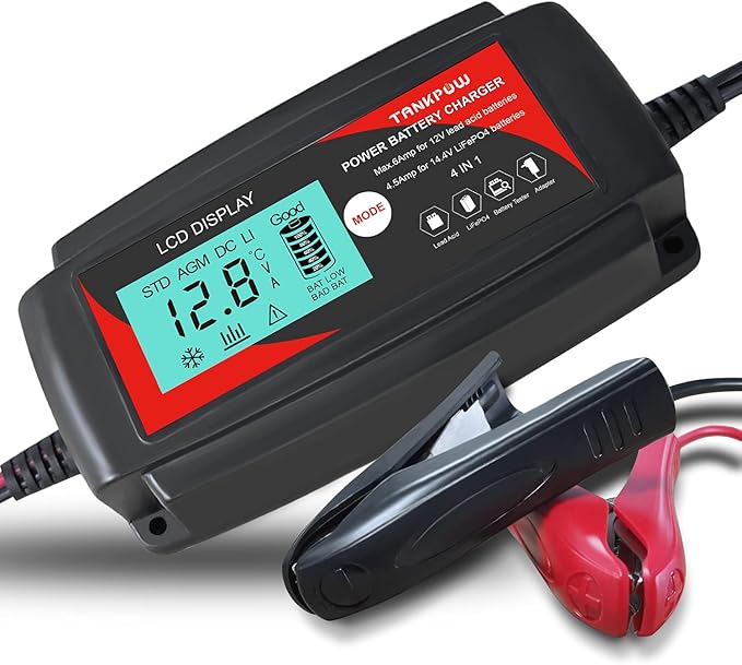 Amazon Com Tankpow Car Battery Charger 6amp 12v Trickle Charger Lifepo4 Lithium Battery Charger Automatic Smart Battery Maintainer With Battery Tester Function Cars Motorcycles Lawn Mowers Deep Cycle Batteries Automotive