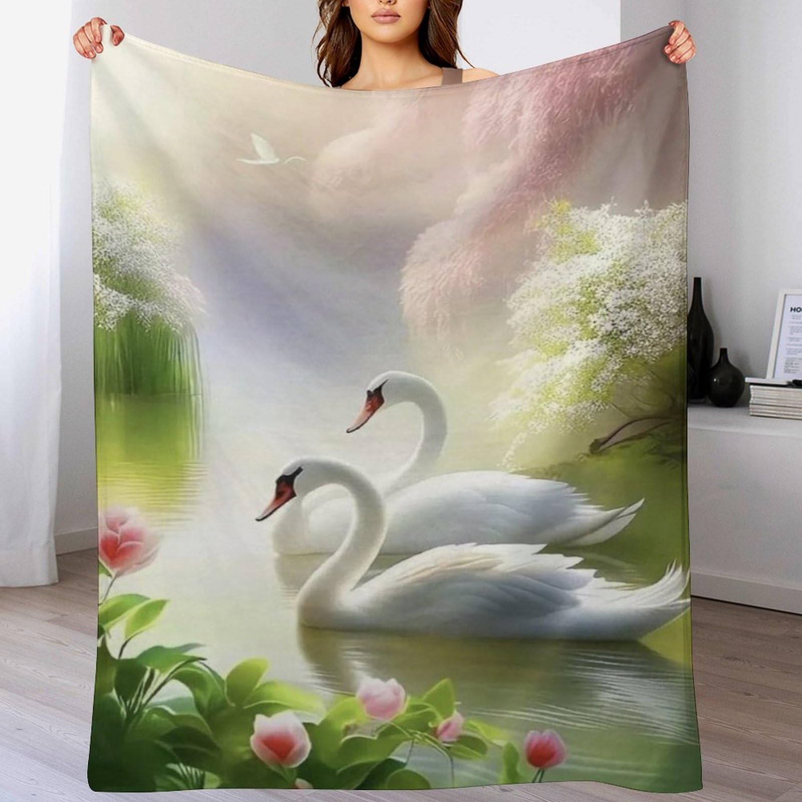 Couverture douce cygne plaid en flannel un cadeau réconfortant pour vos proches