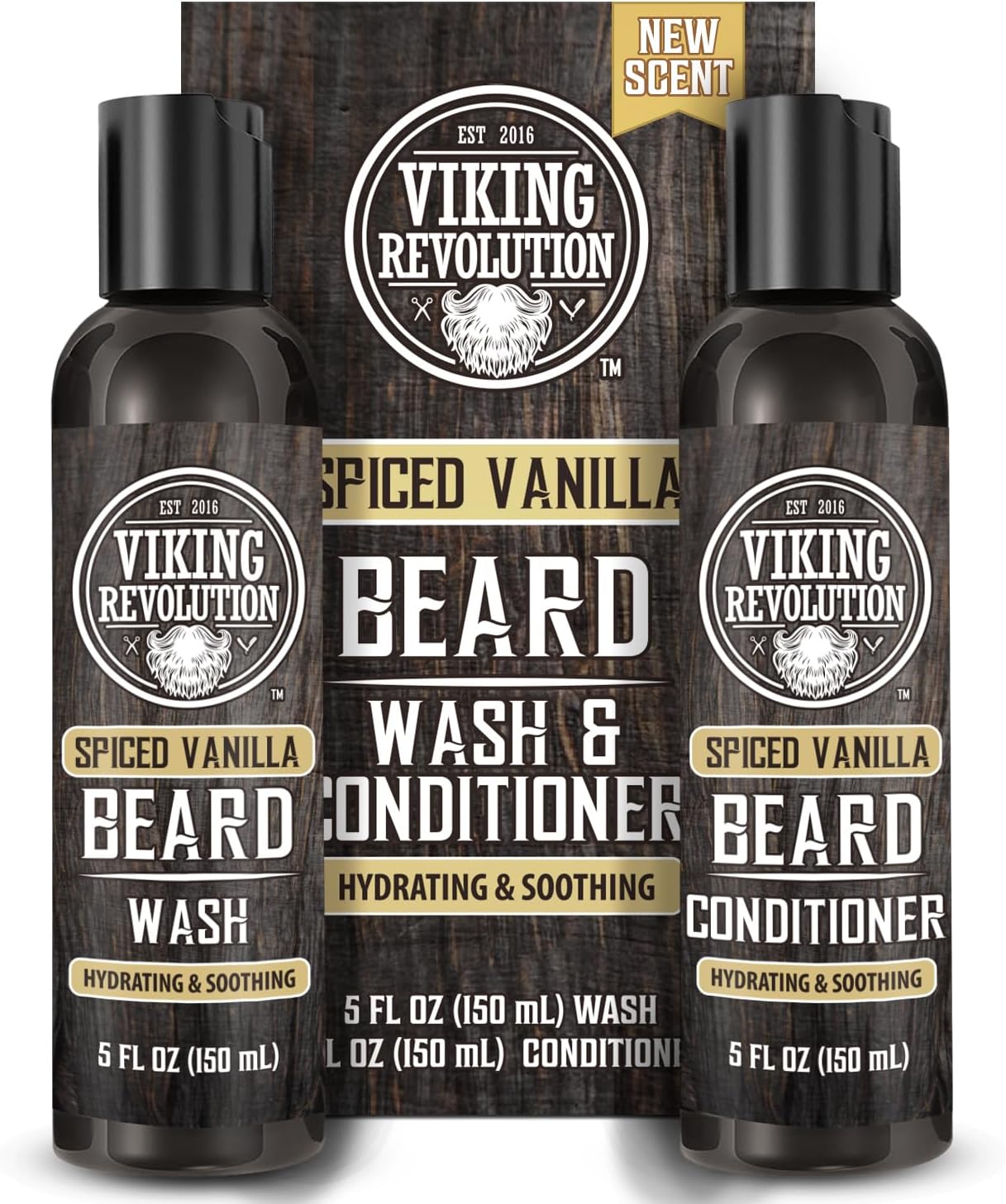 Viking Revolution Beard Wash and Beard Conditioner for Men with Argan Oil and Jojoba Oil – Beard Softener and Strengthener Beard Care Beard Shampoo and Conditioner with Beard Oil (5oz, Spiced Vanilla)