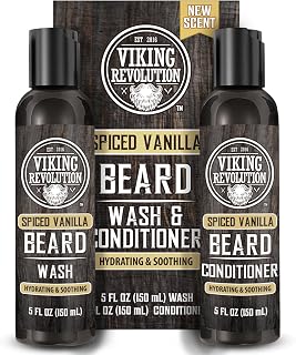 Viking Revolution Beard Wash & Conditioner with Argan & Jojoba Oil - Softens, Strengthens & Hydrates Men's Beards (5oz Spiced Vanilla)