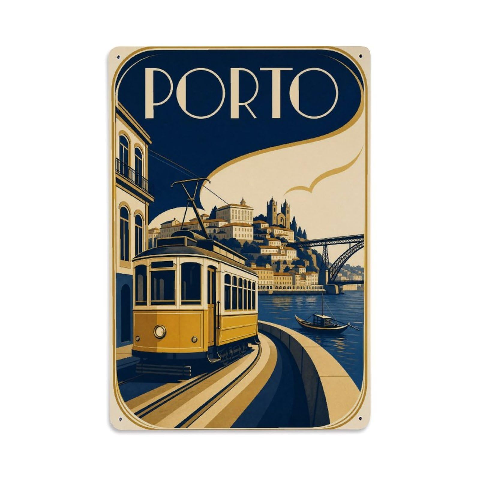 Metal Tin Sign Vintage Travel Historic Tram Portugal
