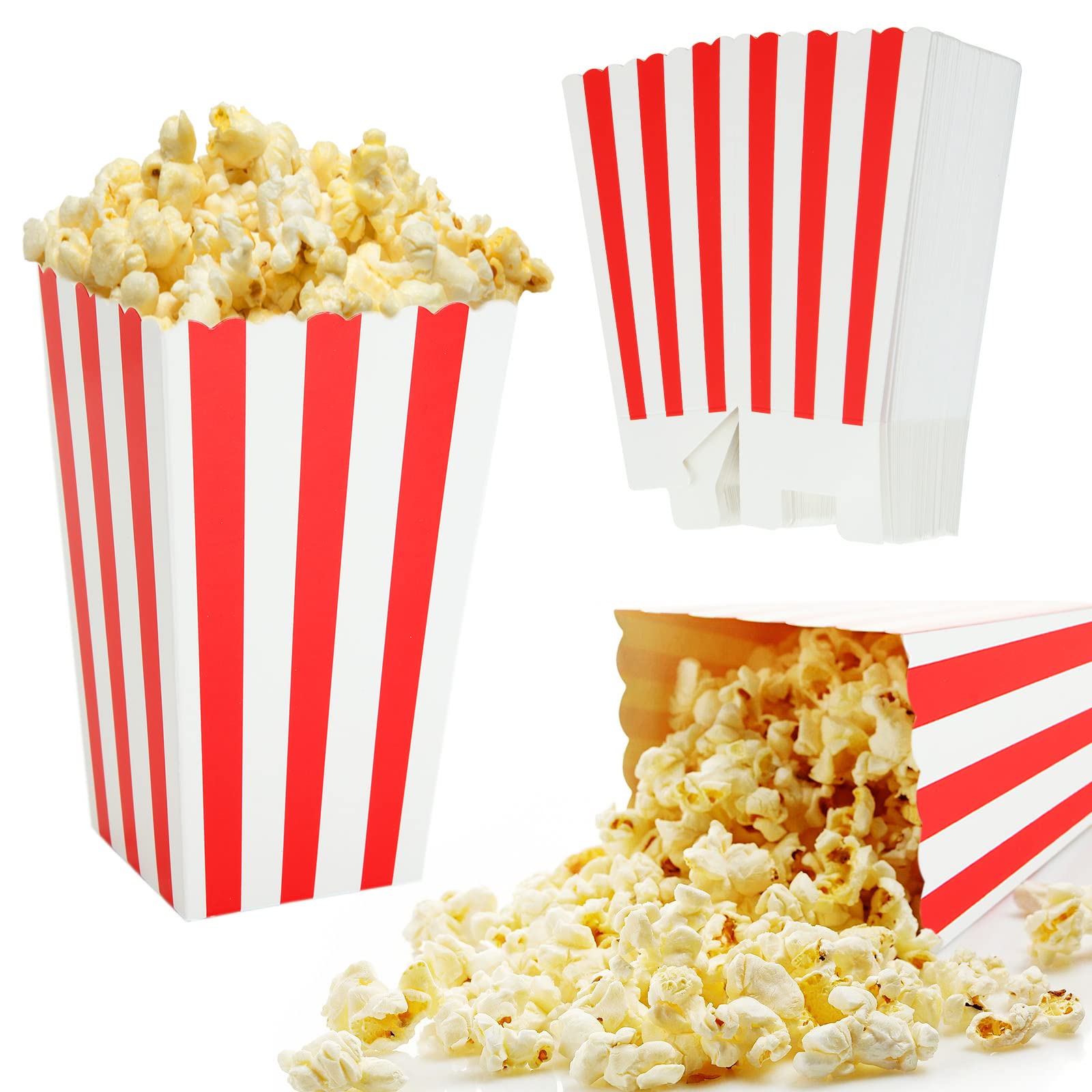 100 Stück Popcorn-Boxen Rot Gestreift – Klassische Kino-Box 7,1x7,1x11,4 Cm Für Filmabende & Partys