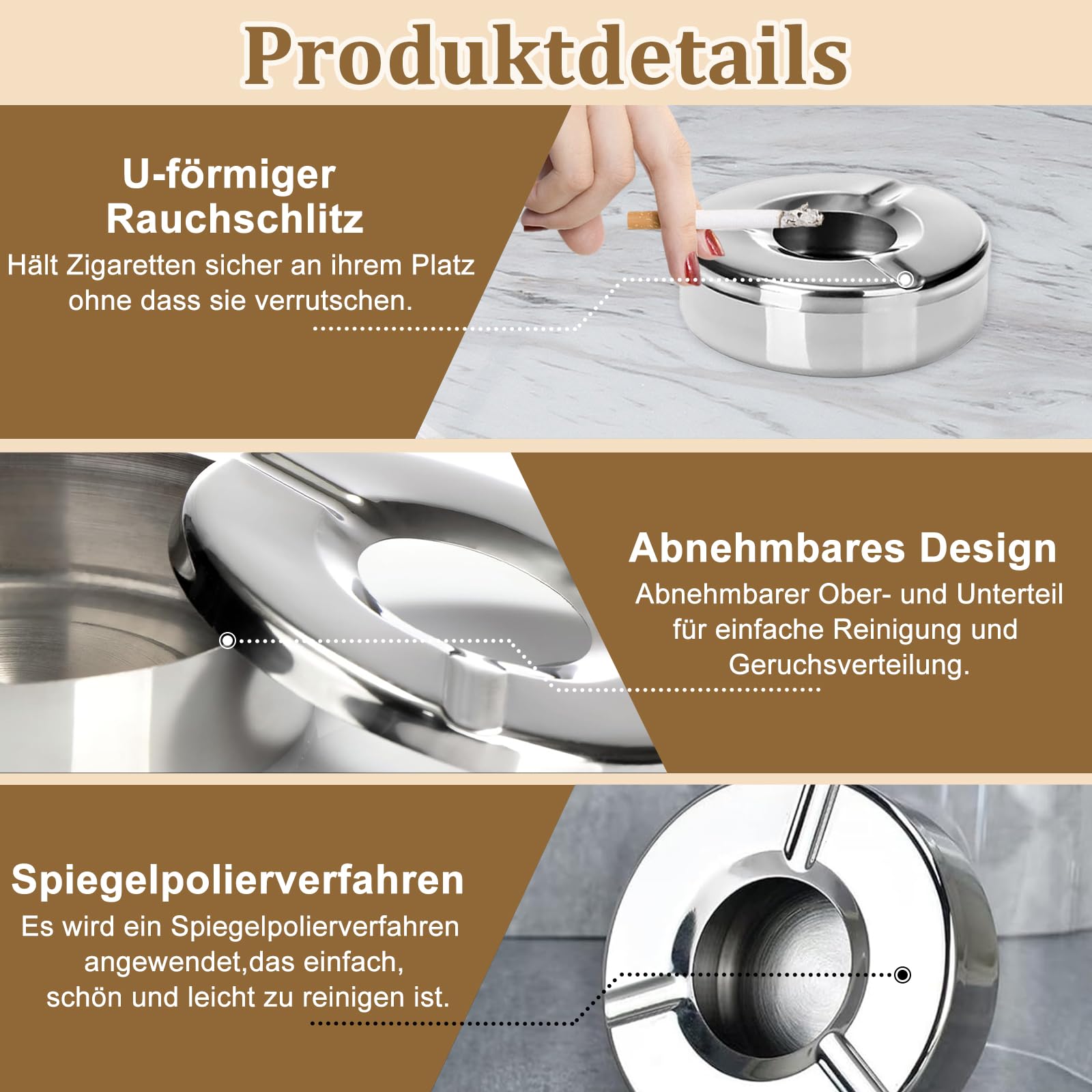 Foonary Posacenere in acciaio inox, 6 pezzi, 12 cm, posacenere con coperchio, moderno da tavolo, posacenere antivento per sigarette, esterni e interni, ufficio, balcone, feste, attività all'aperto