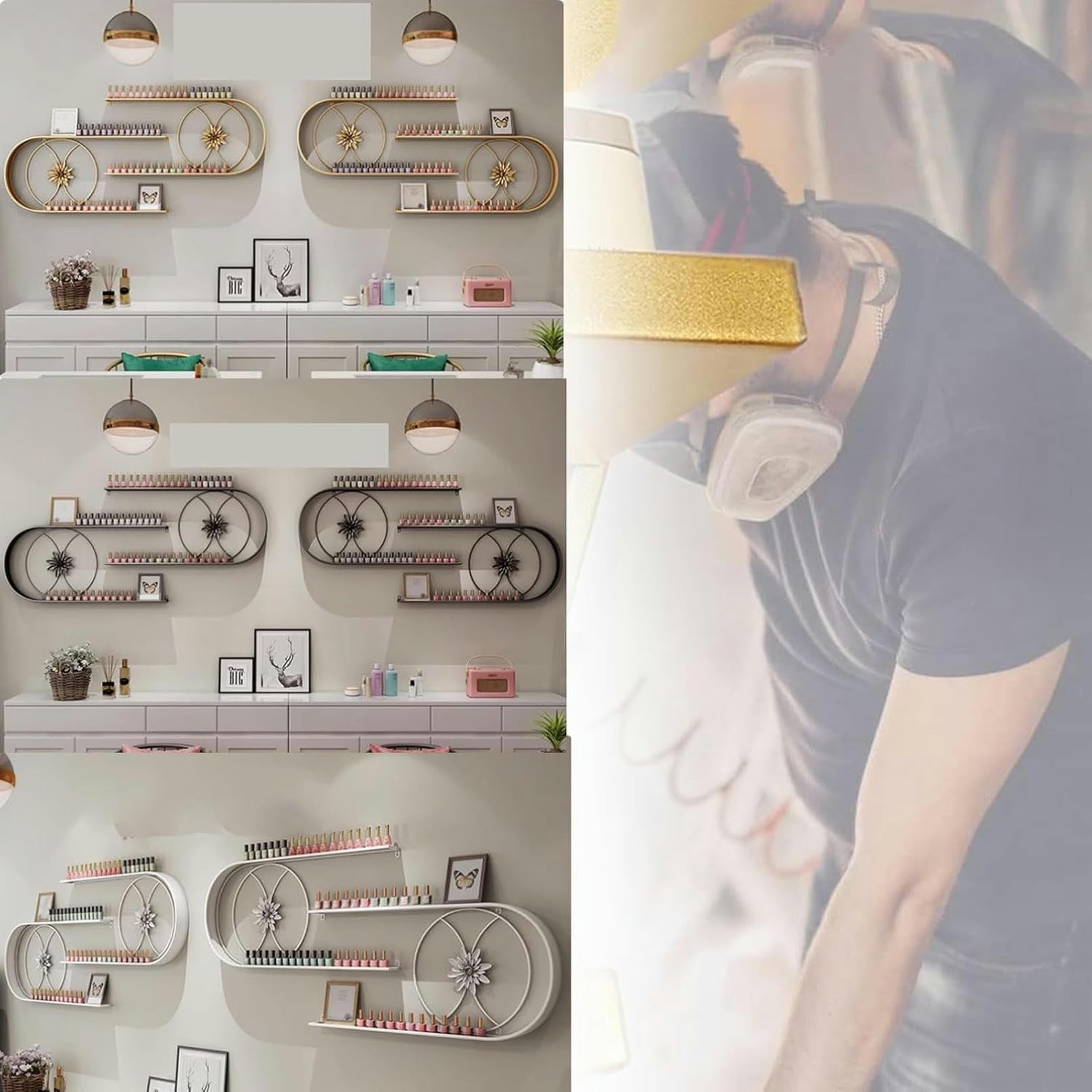Expositor De Esmaltes De Uñas De Metal De Pared, con Forma De U, para Pintalabios, Perfumes Y Aceites Esenciales, Ideal para El Hogar, SPA, Salón De Uñas Y Tien（Black-C）