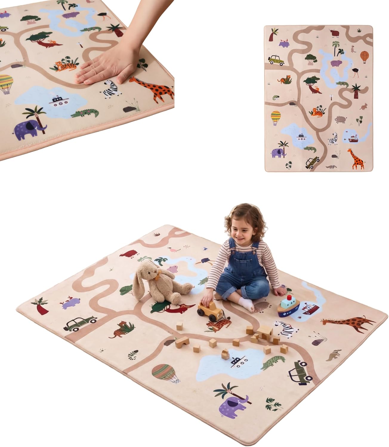 Wolkenweiche Matte Baby 200x150x1,5cm – Kinderzimmer Teppich mit hochwertigem Memory-Schaum – Krabbelmatte Baby mit Rutschfester Unterseite – Autoteppich für Kinder, Kinderteppich, Straßenteppich