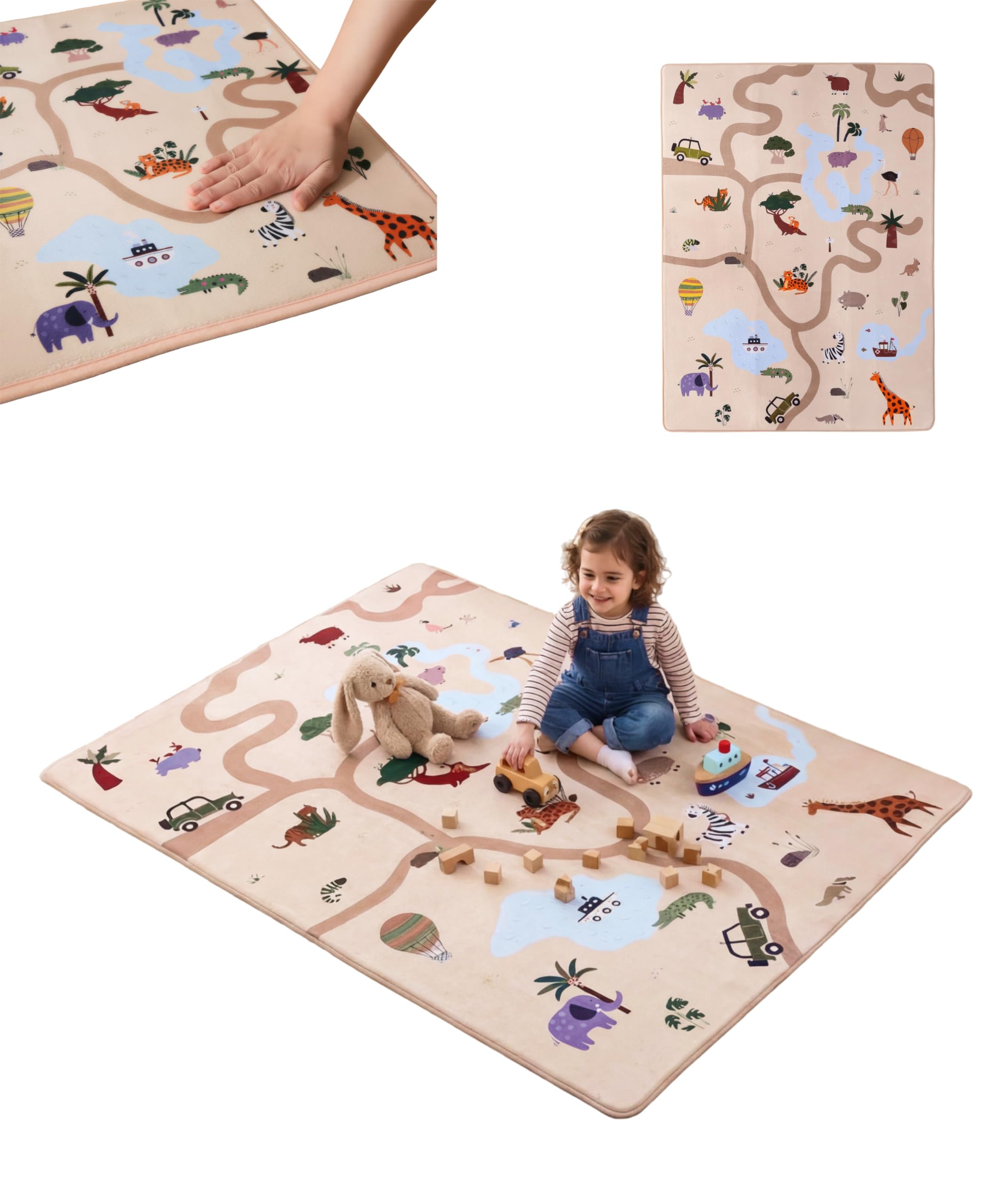 Wolkenweiche Matte Baby 200x150x1,5cm – Kinderzimmer Teppich mit hochwertigem Memory-Schaum – Krabbelmatte Baby mit Rutschfester Unterseite – Autoteppich für Kinder, Kinderteppich, Straßenteppich