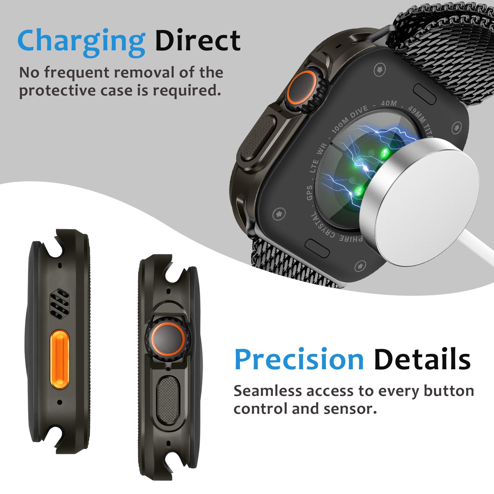 Amizee 2 en 1 Coque Compatible avec Apple Watch Ultra 3/2/1 49mm avec la Couverture Arrière, Rugged Résistant aux Chocs Bumper Résistant Protecteur Coque pour iWatch 49mm, Graphite