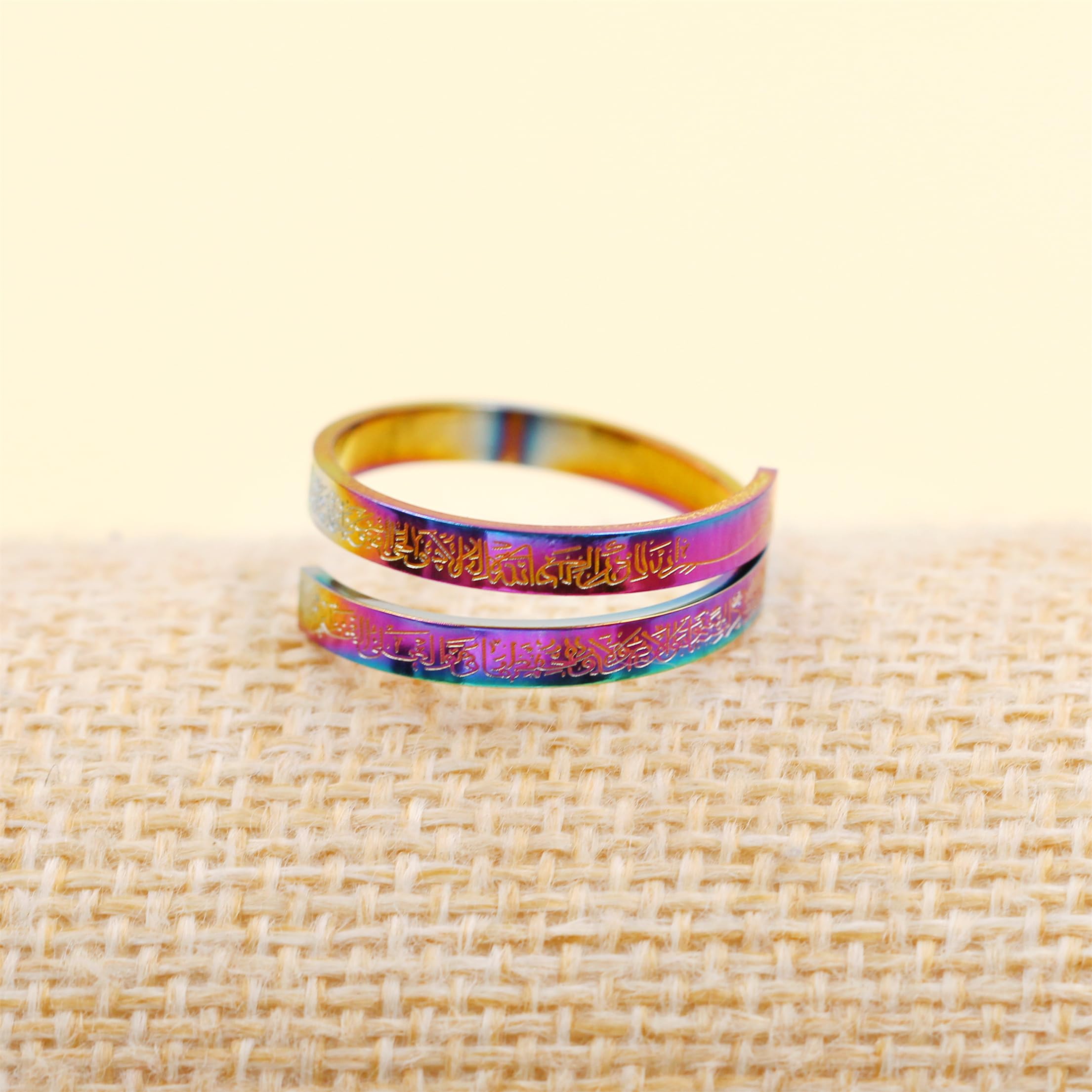 Zircobic Delicate and Charming Multicolor Stainless Steel Engraved Arabic Scriptures Jewelry, Adjustable Religious Rings - Image 3