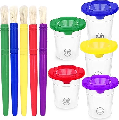 Miniatura 1 de Vasos de pintura  Contenedores de pintura con tapas, paquete de 5 vasos de pintura antiderrames para niños, incluyendo pinceles de pintura para
