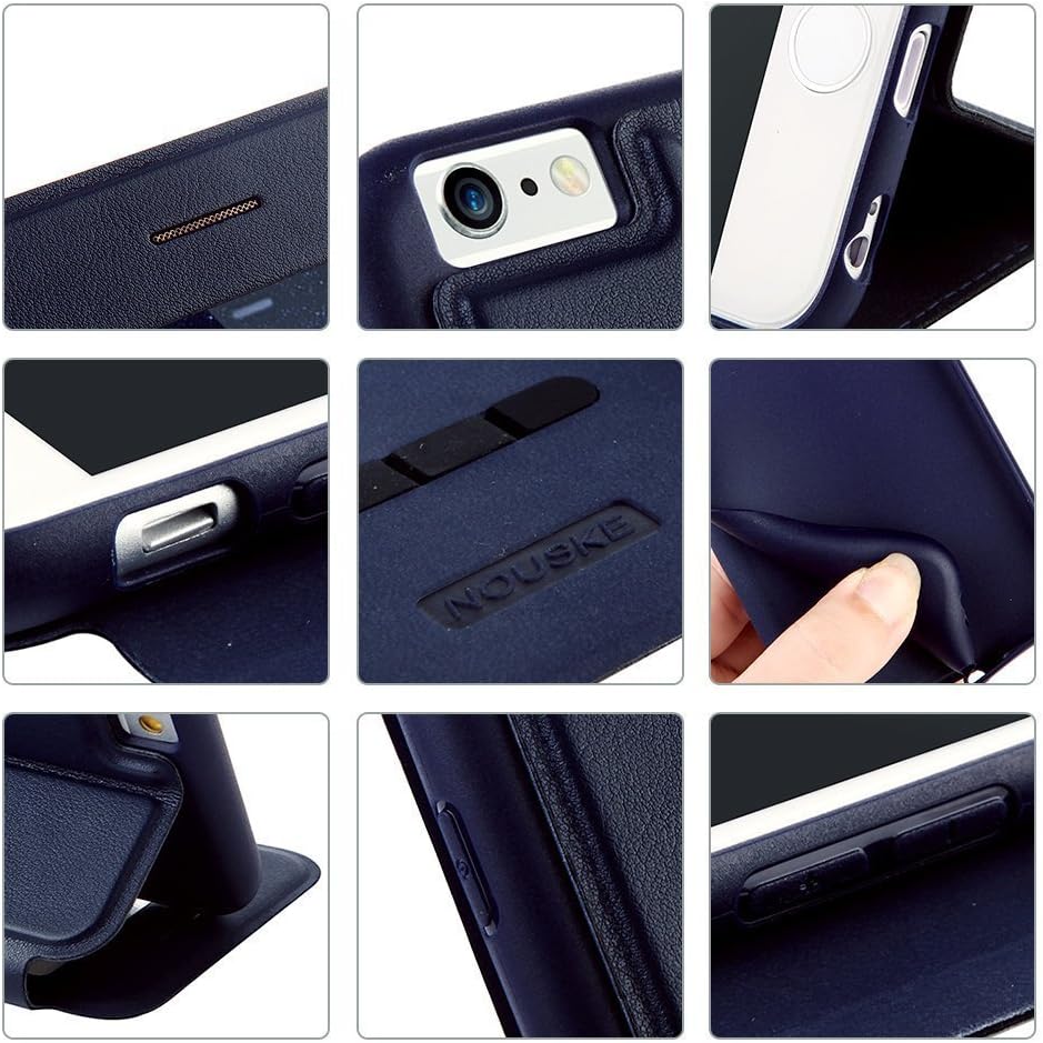 Nouske Smart Touch Case S-View Window Flip Cover/Magnetic Closure/Stand/TPU bumper/360 Protection for 5.5 inch iPhone 6 Plus/iPhone 6S Plus, Navy Blue