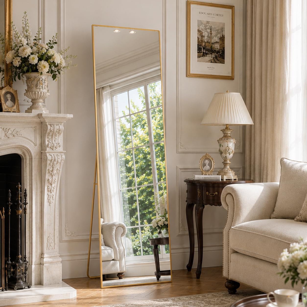 Beauty4U Full Length Mirror 150x50cm Free Standing, Hanging or Leaning, Large Floor Mirror with Gold Aluminum Alloy Frame for Living Room or Bedroom