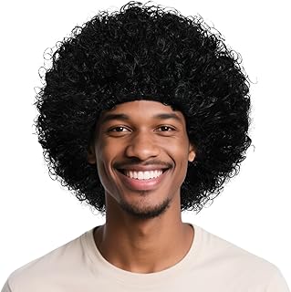 Unisex Short Fluffy Afro Funny Wigs for Women Men Curly Disco Hippie Clown Wig for Costume Cosplay Halloween Party