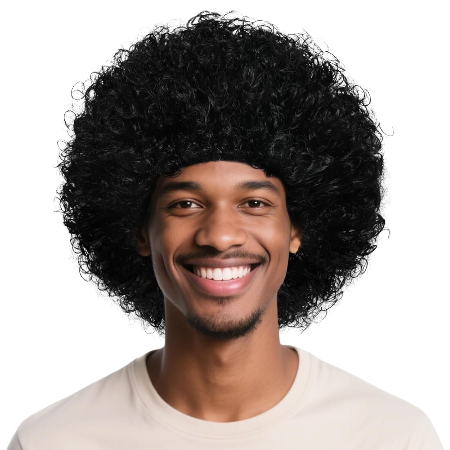 Unisex Short Fluffy Afro Funny Wigs for Women Men Curly Disco Hippie Clown Wig for Costume Cosplay Halloween Party (Black)