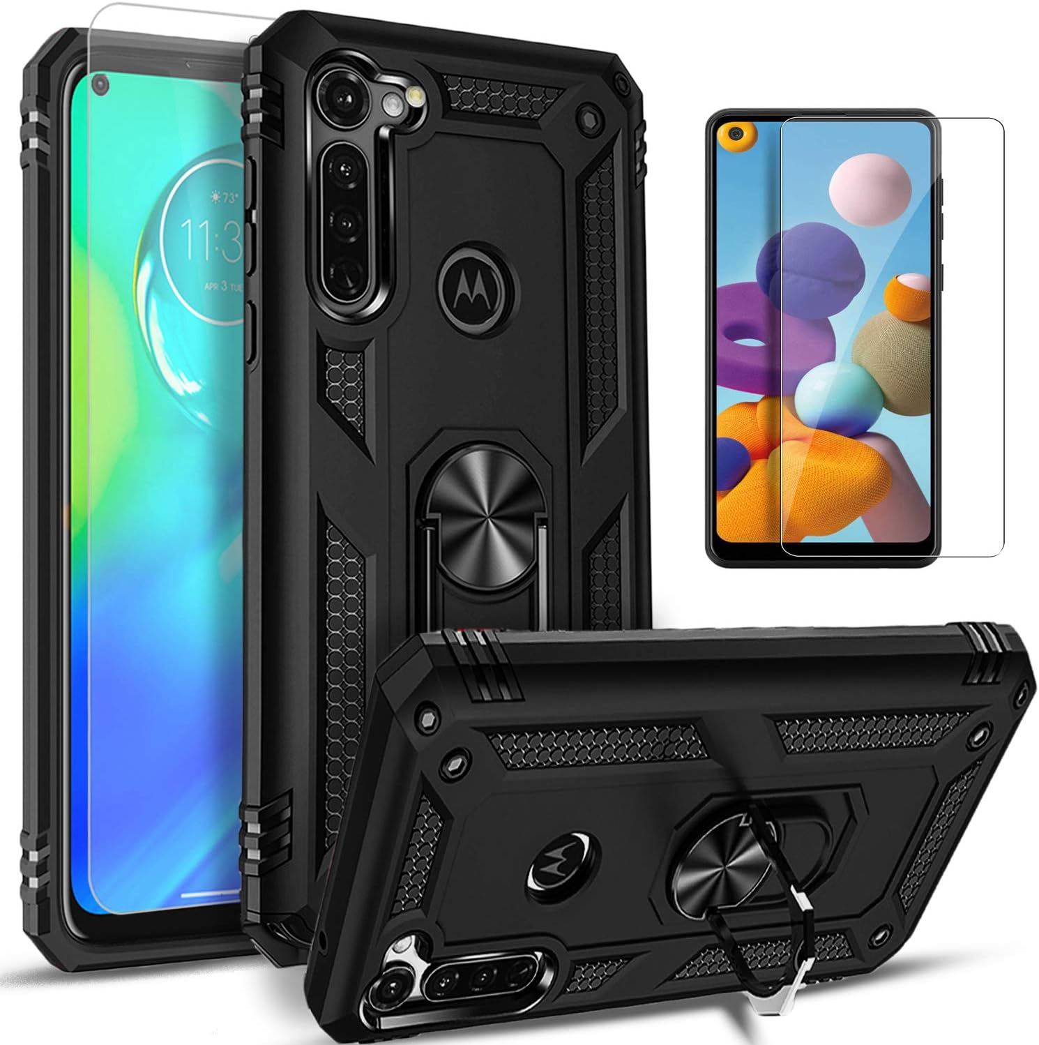 Moto G Stylus Case, [NOT FIT Moto G Stylus 2021/G Stylus 5G ], With [Tempered Glass Protector Included], STARSHOP- Dual Layers Rotatable Ring Kickstand Drop Protection Cover - Black
