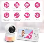 Moniteur vidéo de bébé VTech avec caméra et audio, écran LCD HD de 5 po, panoramique-tilt-zoom, communication bidirectionnelle, mode VOX, lumières nocturnes, berceuses, sons apaisants, capteur de température, longue portée, sans WiFi : VM5263 (blanc)