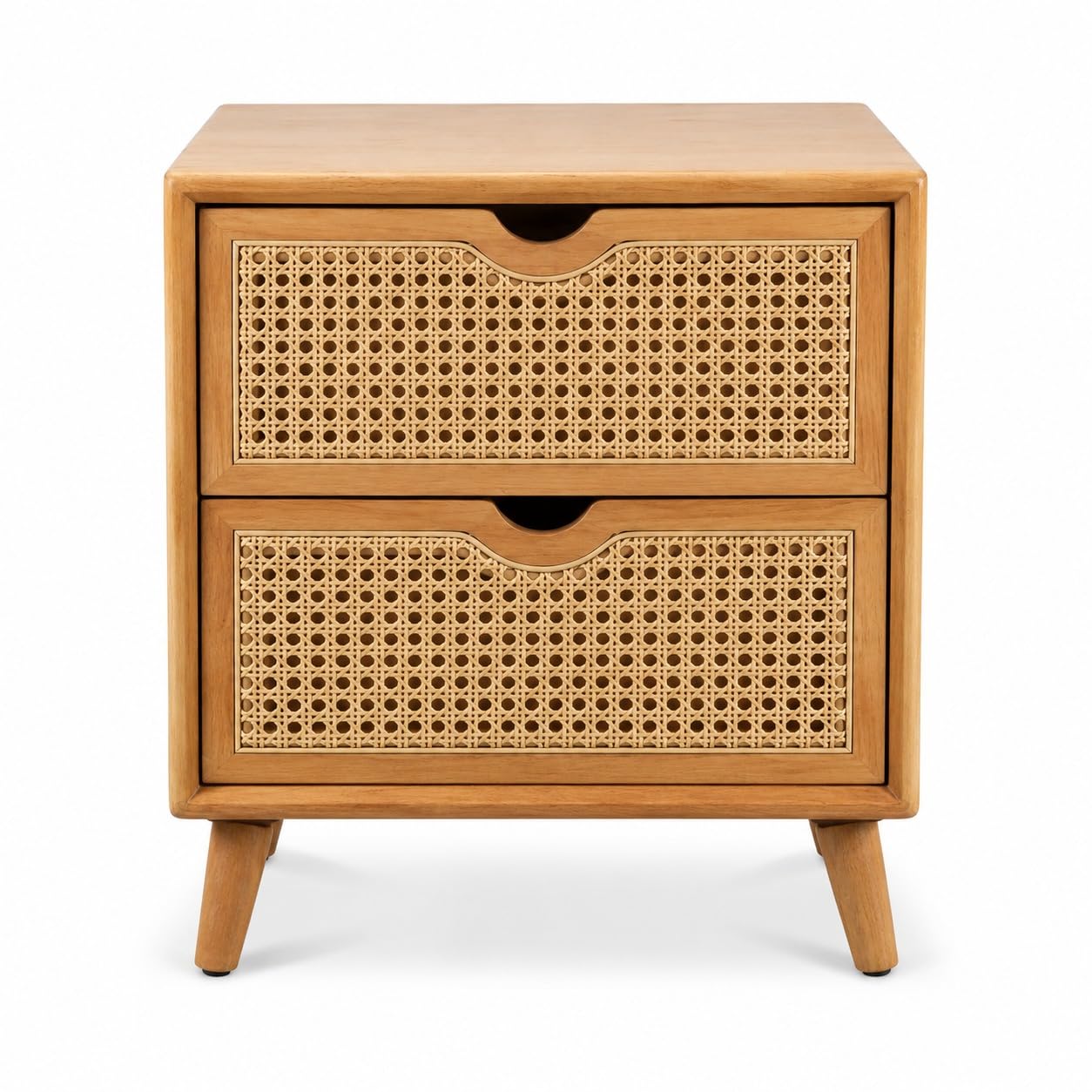 Wooden Bedside Table for Bedroom | Wooden Bed Side Nightstand Lamp Table with 2 Drawers Storage | Premium Solid Wood Side End Table for Living Room, Office | Rattan Cane- Honey Finish-image-35