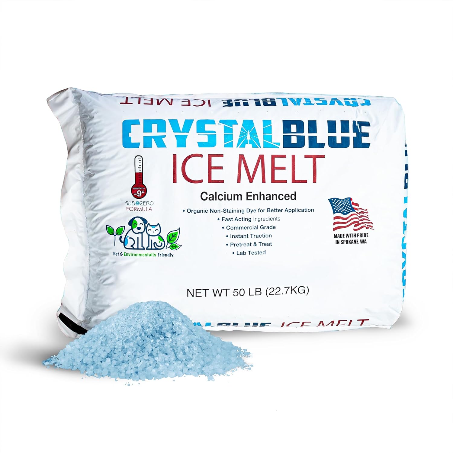 Snow Joe Commercial Blue Long-Lasting Ice and Snow Melt, Safer on Vegetation, Concrete and Metals, Alternative to Calcium Ice Melts, 50 lb. Bag, CYB50